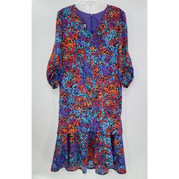 Umba for‎ Parnes Feinstein Vintage Colorful V-Neck Zip Back Dress Size 16, USA - Picture 1 of 12